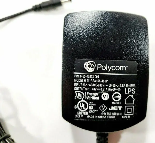 Alt view image 2 of 3 - New Polycom PSA15A-480P AC Adapter 48V 0.31A for 310 410 500 600 1500 handset Business Media Phones VOIP VVX500 VVX410 VVX310 400 VVX  OEM Original