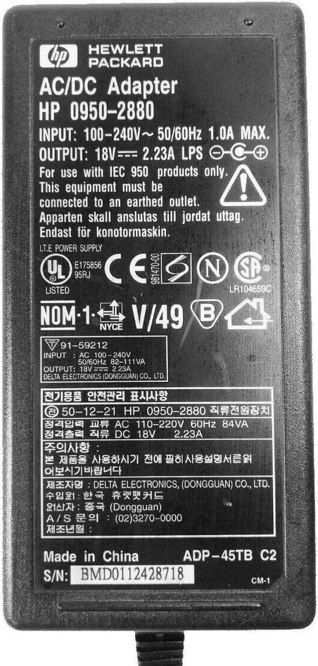 Alt view image 2 of 5 - Genuine HPAC/DC Adapter Power Supply 40W 18V 2.23A  0950-2880 for Printer OfficeJet PSC 8120 G55 K60 T45 T65 G85 V30 V40  700 750 760 720C 722C 500 900 920 950 etc. w/Cord OEM Original
