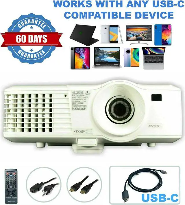 Main image of Mitsubishi EW270U DLP Projector 2600 ANSI 3D HD HDMI 1080p 1280x800 Professional Streaming with Accessories USB-C bundle