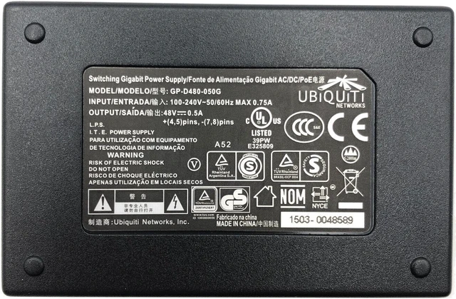 Alt view image 4 of 4 - New Genuine Ubiquiti GP-D480-050G Switching Gigabit Power Injector for PoE 48V 0.5A with Power Cord