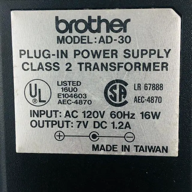 Alt view image 4 of 4 - Genuine Brother AD-30 Class 2 Transformer 7V 1.2A Plug-In Power Supply