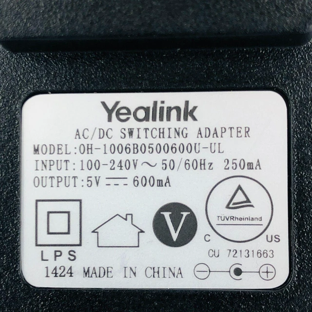 Alt view image 5 of 5 - New Genuine Yealink 0H-1006B0500600U-UL Wall Power Supply Adapter 5V 600mA