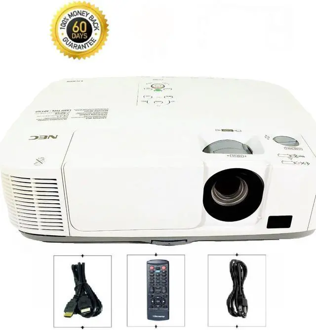 Main image of NEC P350W 3LCD Widescreen Projector 3500 Lumens HD 1080p WXGA Wireless LAN HDMI with Accessories Bundle (Power Cable, HDMI Cable, Remote)