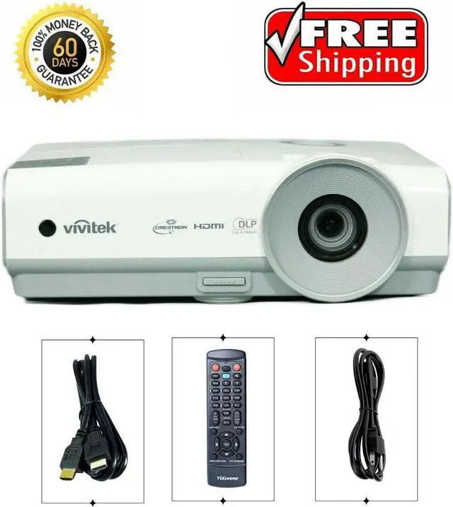 Main image of ViviTek D859 DLP Projector 3600 ANSI Lumens Movies Gaming Home Theater Professional Streaming HD 1080i 1024x768 HDMI w/Remote with Accessories bundle