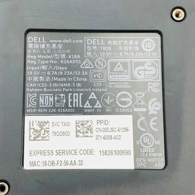 Alt view image 6 of 7 - Dell TB16 Thunderbolt Ultra HD 4K Video Docking Station K16A w/ USB-C Cable and 180W AC Adapter