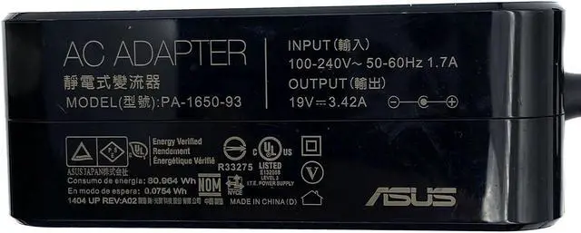 Alt view image 5 of 5 - Asus AC DC Wall Adapter 19V 3.42A 65W PA165093 5,5x2,5mm Tip  OEM Genuine
