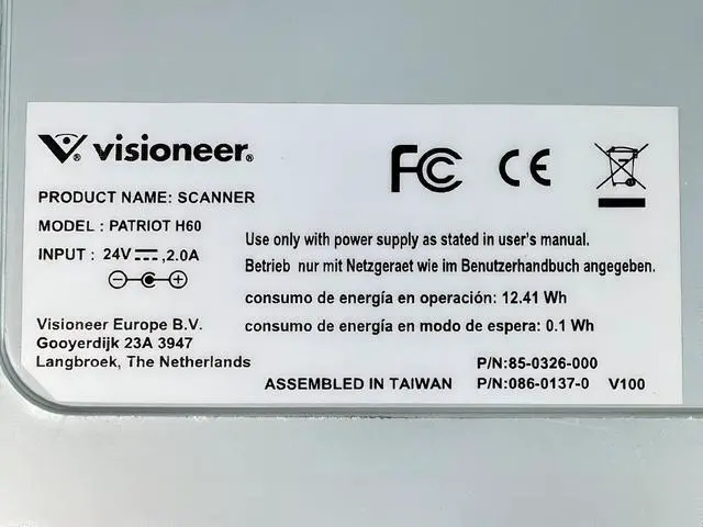Alt view image 7 of 7 - Visioneer PATRIOT H60 70 ppm/140 ipm Duplex Color Document Scanner w/AC Adapter