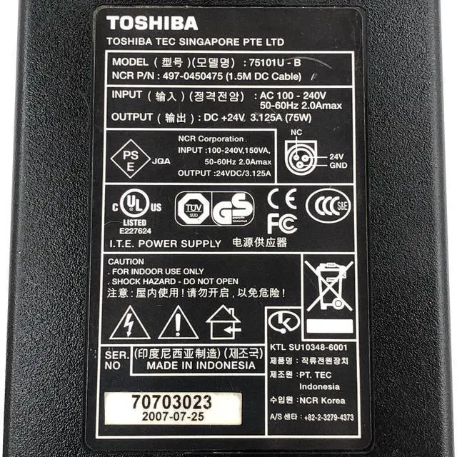 Alt view image 4 of 7 - Toshiba 75101U-B Power Adapter 24V 3.125A 75W 3-Pin NCR 497-0450475 OEM Genuine