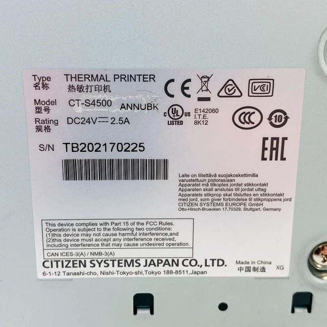 Alt view image 7 of 7 - Citizen CT-S4500 4-inch Hi-Speed Receipt Direct Thermal POS Printer USB Ethernet