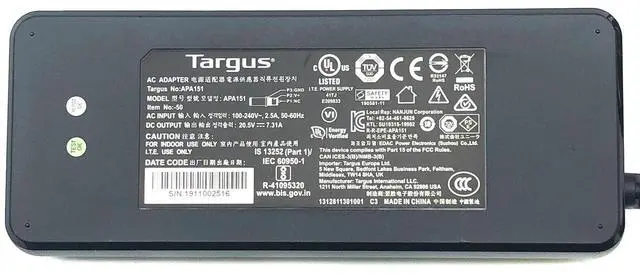 Alt view image 3 of 6 - Targus AC Adapter APA151 150W for HP Dell Acer Asus Toshiba Notebook PCs