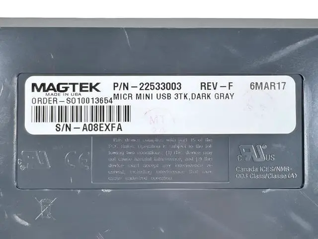 Alt view image 7 of 7 - Magtek 22533003 Mini-MICR MSR Cheque Scanner Check-Stripe Reader with Adapter