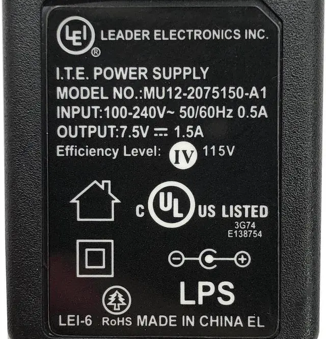 Alt view image 4 of 6 - Genuine LEI MU12-2075100-A1 AC Power Supply Wall Adapter 7.5V 1A Charger