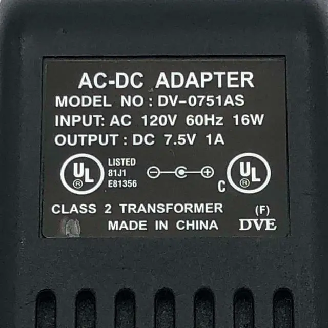Alt view image 4 of 6 - Genuine DVE 7.5W AC Power Adapter DV-0751AS Class 2 Transformer 7.5V 1A