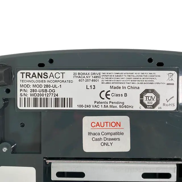 Alt view image 6 of 7 - TransAct Ithaca iTherm 280 MOD 280-UL-1 Thermal POS Receipt Printer USB Cutter