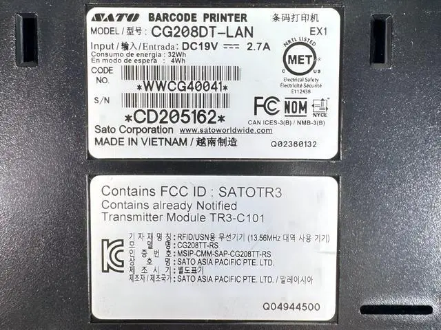 Alt view image 7 of 7 - Sato CG208DT-LAN Network RFID Thermal Label Printer LAN USB No Adapter