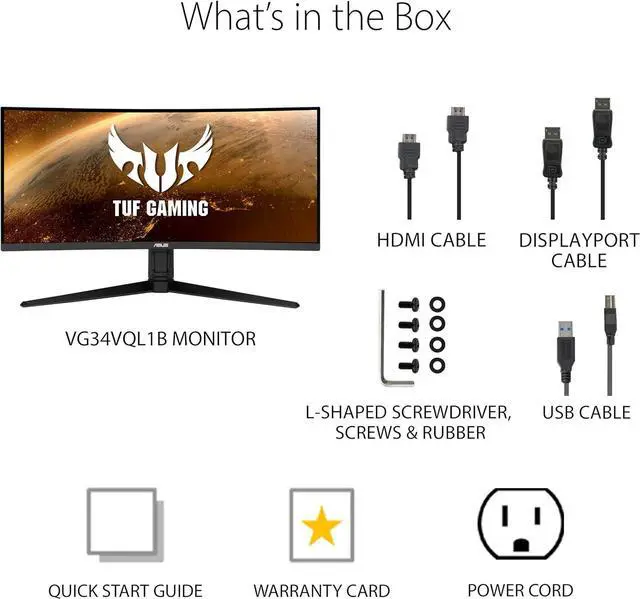 Alt view image 12 of 12 - ASUS TUF Gaming VG34VQL1B 34" Curved HDR Monitor, WQHD (3440 x 1440), 165Hz, 1ms, Extreme Low Motion Blur, FreeSync Premium, Eye Care, 2 x DisplayPort 2 x HDMI USB, Height Adjustable, DisplayHDR 400