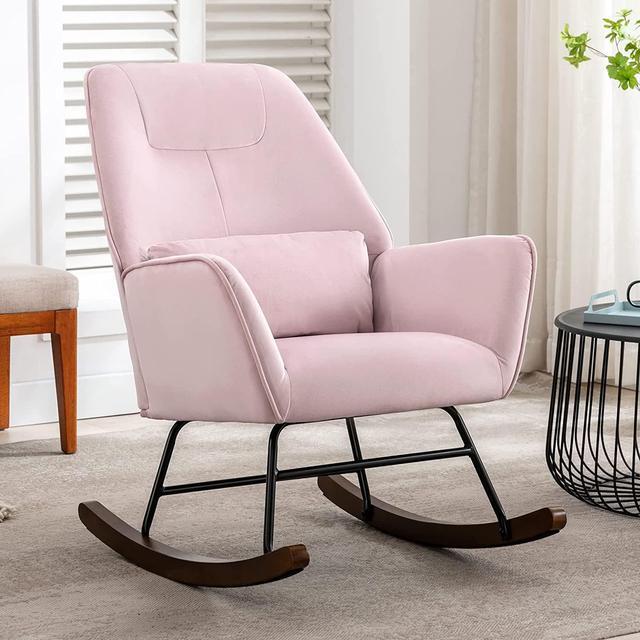 Rocking Chair Comfy Nursery Armchair Rocker Upholstered Accent Velvet Lounge With Solid Wood Legs For Living Room Bedroom Indoor Newegg Com