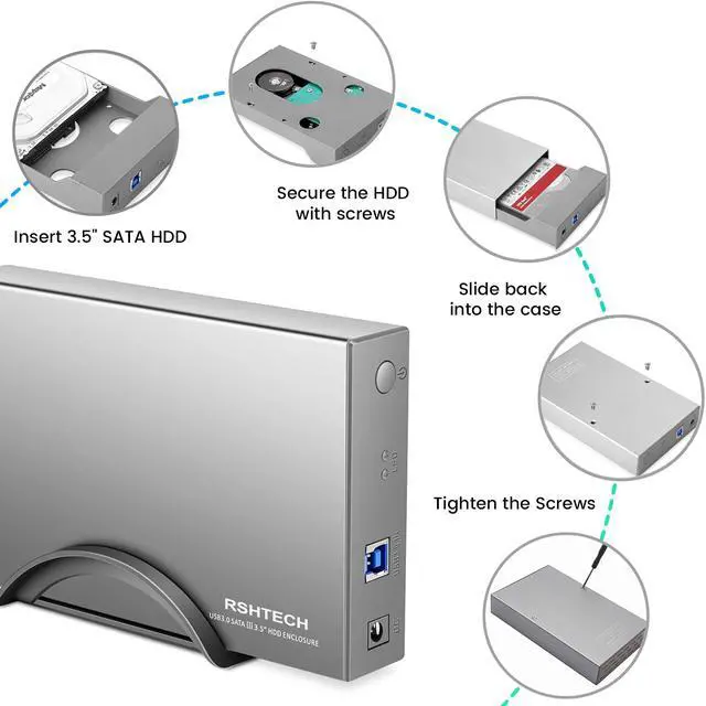 Alt view image 3 of 6 - USB C Aluminum Hard Drive Enclosure RSHTECH Type C to SATA  External Hard Drive Dock Case for 3.5inch HDD SSD, Support UASP & 16TB Drives (RSH-339C)