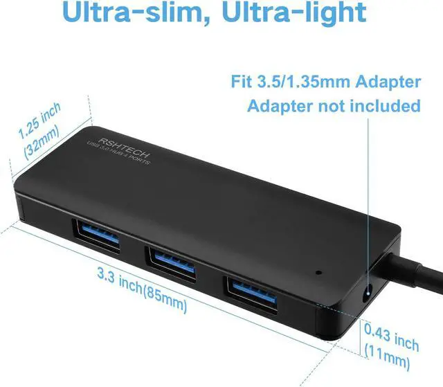 Alt view image 2 of 6 - USB Hub 3.0, RSHTECH 4 Port USB 3.0 Ultra Slim Aluminum Data Hub USB Port Expander Portable USB Splitter (Black)