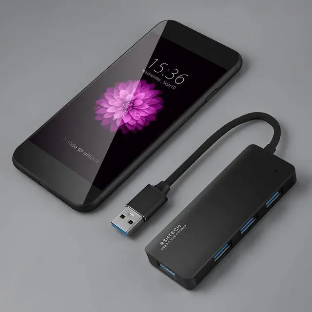 Alt view image 6 of 6 - USB Hub 3.0, RSHTECH 4 Port USB 3.0 Ultra Slim Aluminum Data Hub USB Port Expander Portable USB Splitter (Black)