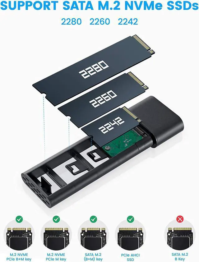 Alt view image 5 of 7 - RSHTECH M.2 NVMe SSD Enclosure Tool-Free RTL9210B chip Aluminum USB 3.1 Gen 2 10Gbps to NVMe PCIe and SATA M-Key(B+M Key) External Portable NVMe Enclosure Adapter Support UASP Trim (RSH-329)
