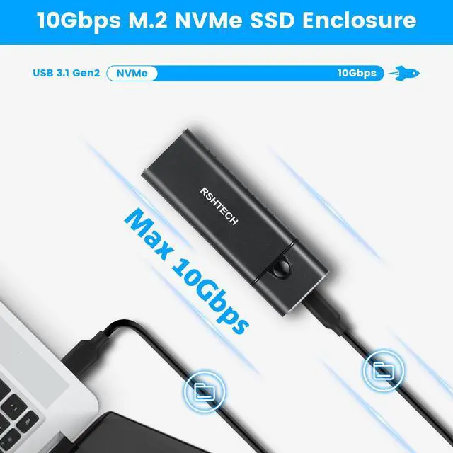 Alt view image 6 of 7 - RSHTECH M.2 NVMe SSD Enclosure Tool-Free RTL9210B chip Aluminum USB 3.1 Gen 2 10Gbps to NVMe PCIe and SATA M-Key(B+M Key) External Portable NVMe Enclosure Adapter Support UASP Trim (RSH-329)