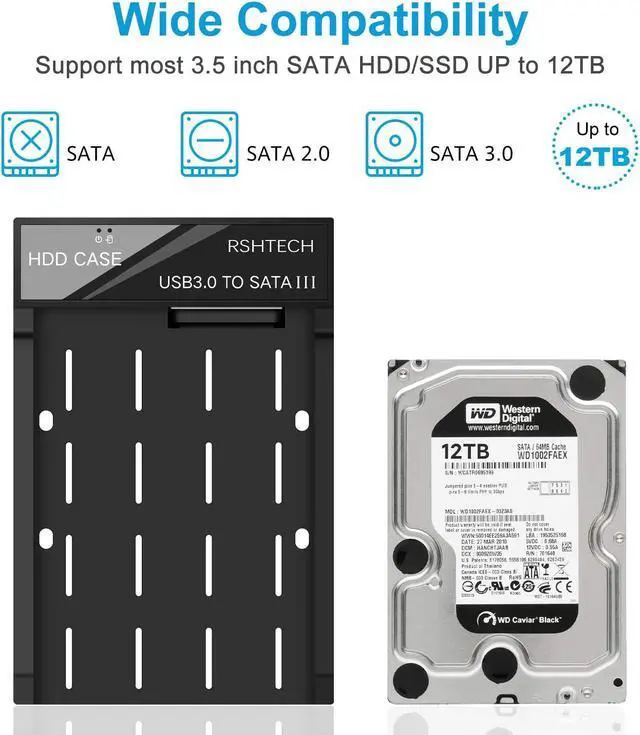 Alt view image 4 of 7 - RSHTECH Hard Drive Enclosure, USB 3.0 to SATA External Hard Drive Docking Station for 3.5 inch SATA I/II/III HDD SSD Up to 12TB Support UASP (Black)