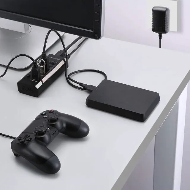 Alt view image 7 of 7 - Powered USB Hub, RSHTECH USB 3 Hub with 4 USB 3.0 Data Ports + 1 USB Fast Charging Port, USB Splitter with 24W(12V/2A) Power Adapter and Individual On/Off Switches(A35-Black)