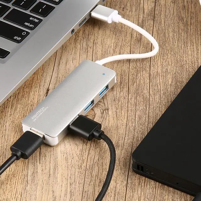 Alt view image 6 of 6 - USB Hub 3.0, RSHTECH 4 Port USB 3.0 Ultra Slim Aluminum Data Hub USB Port Expander Portable USB Splitter (Silver)
