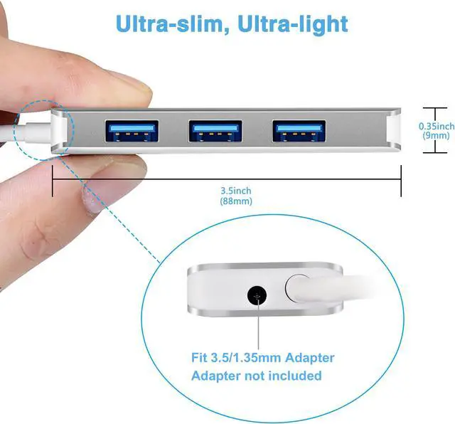 Alt view image 4 of 6 - USB Hub 3.0, RSHTECH 4 Port USB 3.0 Ultra Slim Aluminum Data Hub USB Port Expander Portable USB Splitter (Silver)