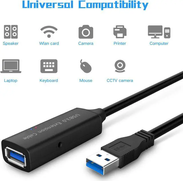 Alt view image 5 of 6 - RSHTECH USB 3.0 Active Extension Cable 16 Feet USB 3.0 Extender Male to Female Cord with Built-in Signal Booster Chips for Xbox, PS4, USB Printer, Mouse, Keyboard, etc