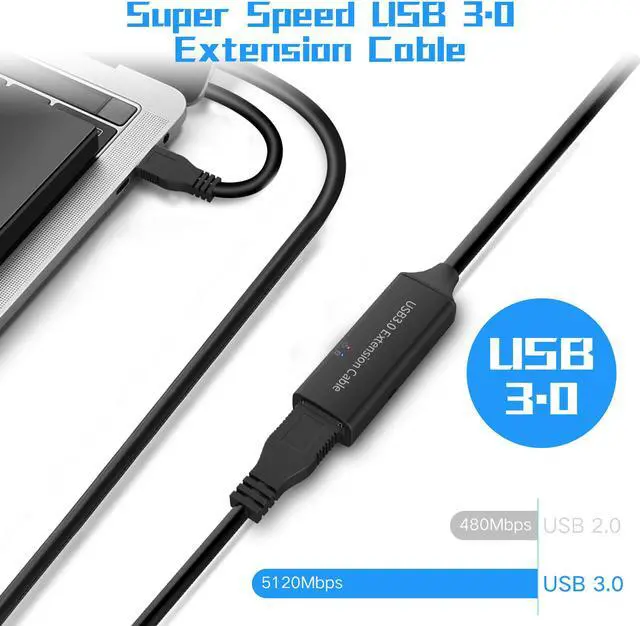 Alt view image 2 of 6 - RSHTECH USB 3.0 Active Extension Cable 16 Feet USB 3.0 Extender Male to Female Cord with Built-in Signal Booster Chips for Xbox, PS4, USB Printer, Mouse, Keyboard, etc