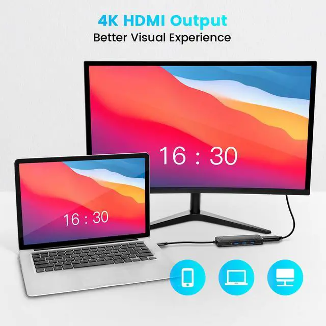 Alt view image 3 of 7 - USB C Hub Multiport Adapter RSHTECH 6 in 1 USB C Dongle with 4K HDMI, 100W PD, 3 USB 3.0 Port, 3.5mm Audio Jack, USB-C Hub for MacBook Air, MacBook Pro, XPS and More Type C Devices