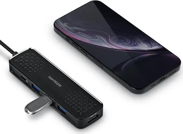 Alt view image 7 of 7 - USB C Hub Multiport Adapter RSHTECH 6 in 1 USB C Dongle with 4K HDMI, 100W PD, 3 USB 3.0 Port, 3.5mm Audio Jack, USB-C Hub for MacBook Air, MacBook Pro, XPS and More Type C Devices