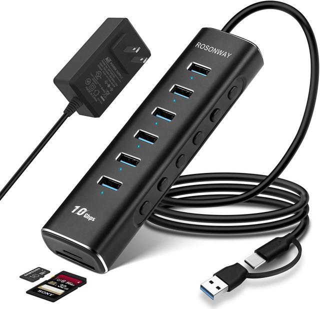 Powered USB Hub, Rosonway 7-Port USB 3.2/USB C Hub with 10Gbps USB