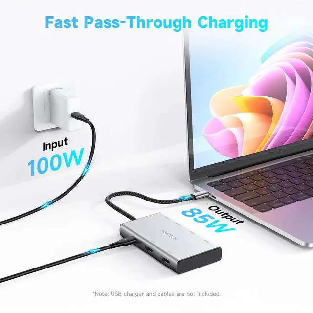Alt view image 5 of 7 - RSHTECH 7-in-1 USB C Hub Multiport Adapter with 2x4K@60Hz HDMI, USB-3.0 Data Ports(3A+1C), 100W PD, Aluminum USB-C Docking Station Dual Monitor for Laptops and MacBook