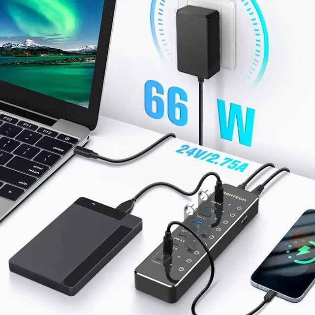 Alt view image 5 of 7 - RSHTECH 10-Port Powered USB C Hub 66W with 3x10Gbps USB-3.2 Data Ports (2C + 1A), 4 USB 3.0 Ports (2C + 2A), 2 USB-C PD 45W Charging Ports and PD 100W, USB Expander Splitter for Laptop, RSH-ST10P
