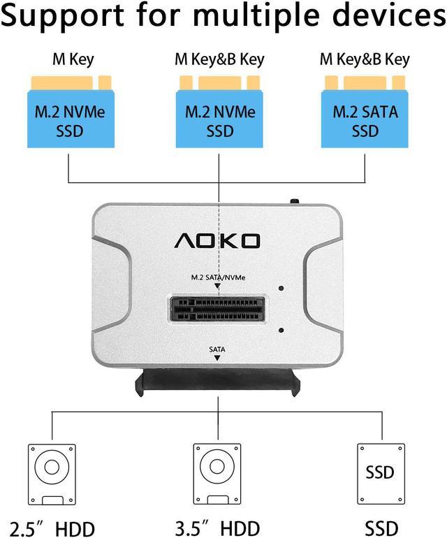 AOKO M.2 Duplicator NVMe to SATA Clone Docking Station with 2.5 /3.5 SATA  Adapter Converter for M.2 PCIe NVMe & SATA Drives, Support NVMe and SATA