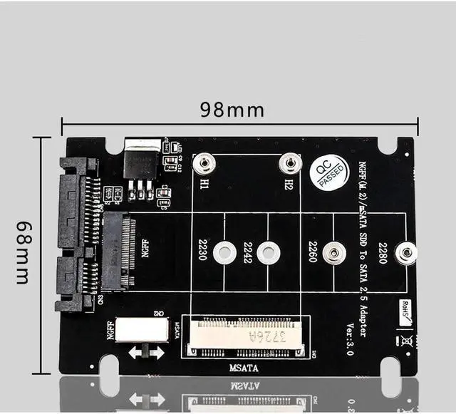 Alt view image 4 of 5 - XT-XINTE 2 in 1 M.2 B Key Mini SATA SSD to SATA3.0 Adapter Card for mSATA SSD M2 2230 2242 2260 2280 for NGFF Adapter w Switch