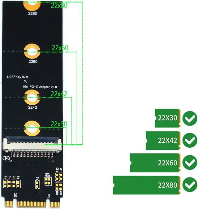 Alt view image 3 of 6 - M.2 Wifi Adapter M.2 NGFF Key B+M to Mini PCI-E Wifi Network Card M.2 to Mini PCI Express Wifi Bluetooth Adapter with FFC Cables