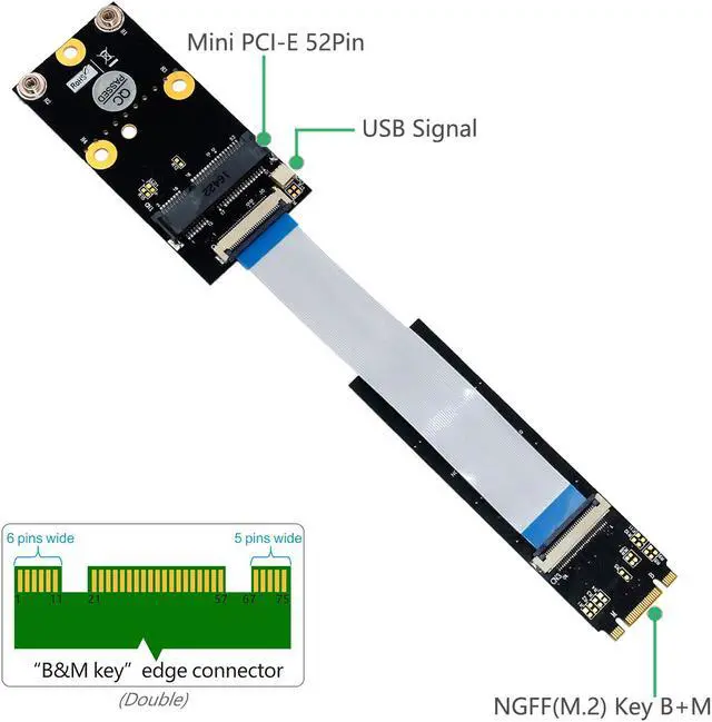 Alt view image 5 of 6 - M.2 Wifi Adapter M.2 NGFF Key B+M to Mini PCI-E Wifi Network Card M.2 to Mini PCI Express Wifi Bluetooth Adapter with FFC Cables