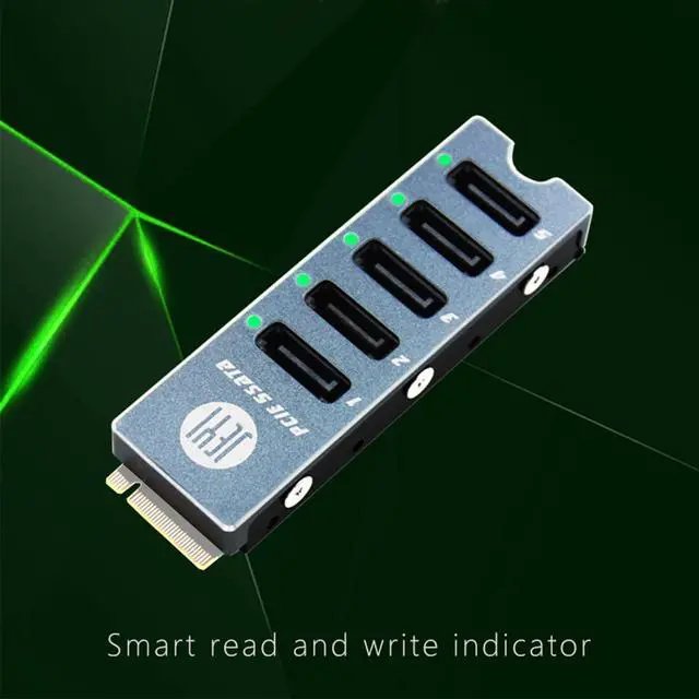 Alt view image 3 of 6 - JEYI SATA Disk Array Card JMS585-Slim 5 Ports SATA3 for M. 2 Nvme PCI-E 3.0 to SATA 16G JMB585 with Radiator for ThunderBolt3