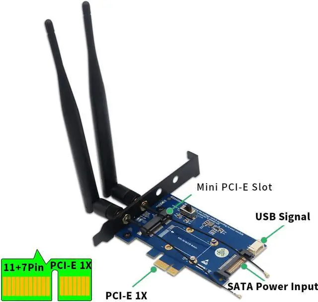 Alt view image 3 of 6 - Update PCI-E WiFi Adapter Wifi Bluetooth Adapter Mini PCI Express to PCIE X1 Network Card for Mini PCI E Wifi 3G/4G/LTE+SIM Slot