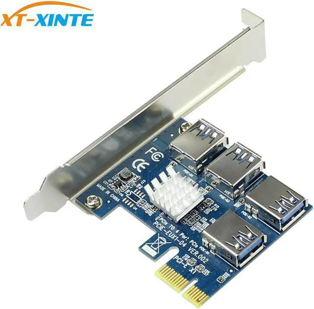 Main image of PCIe 1 to 4 PCI-express 16X slots Riser Card PCI-E 1X to External 4 PCI-e USB 3.0 Adapter Multiplier Card for Bitcoin Miner