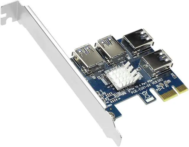 Alt view image 5 of 6 - PCIe 1 to 4 PCI-express 16X slots Riser Card PCI-E 1X to External 4 PCI-e USB 3.0 Adapter Multiplier Card for Bitcoin Miner