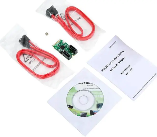 Alt view image 5 of 5 - NGFF PCIe B+M key to 2 Port SATA 3.0 RAID Card M.2 to dual SATA 6Gbps Adapter RAID0 RAID1 with 7Pin SATA cable ASM1061R