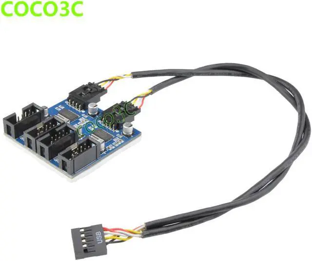 Alt view image 6 of 6 - 9pin USB header Male 1 to 4 Female Extension Cable Card Motherboard 9-Pin USB HUB USB 2.0 9 pin Connector Adapter Port Multilier