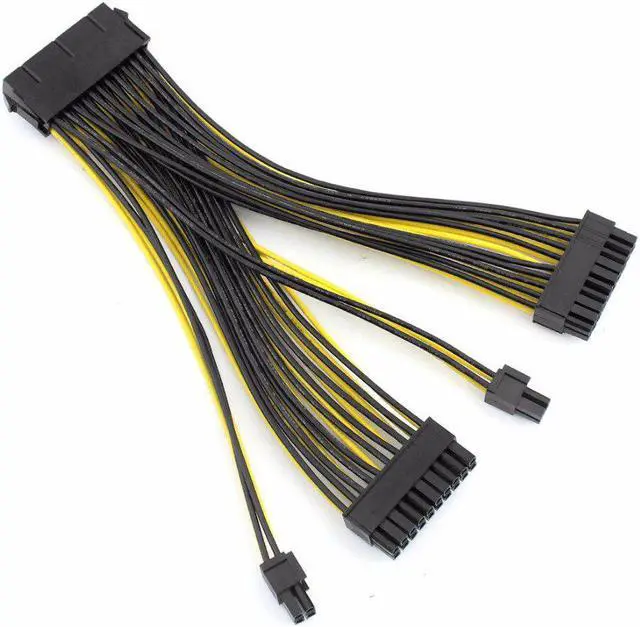Alt view image 5 of 6 - 20+4Pin Dual PSU Power Supply Cable 24Pin ATX Motherboard Adapter Connector Extension Cables 18AWG Line for Mining Miner 20cm