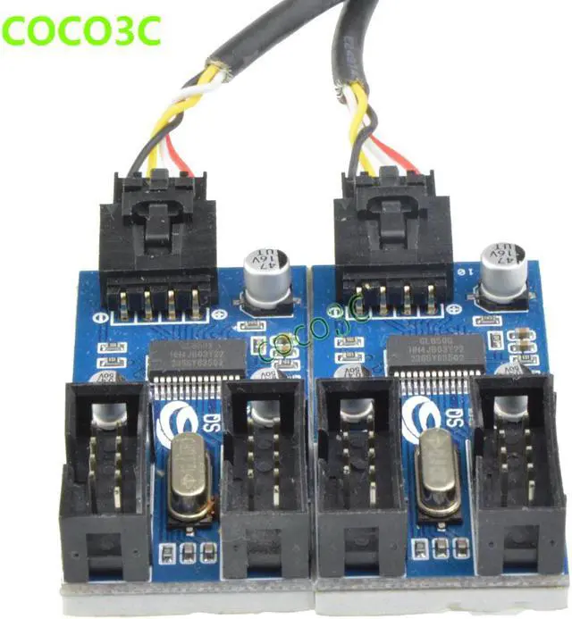 Alt view image 4 of 6 - 9pin USB header Male 1 to 4 Female Extension Cable Card Motherboard 9-Pin USB HUB USB 2.0 9 pin Connector Adapter Port Multilier
