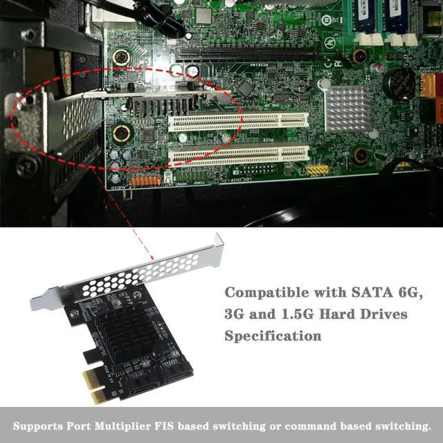 Alt view image 6 of 6 - PCI-E to SATA Adapter 6G Speed PCI-E to SATA Converter Expansion Card Multiplier PCI Express SATA Port Marvell 88SE9125